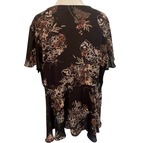 Torrid Black Floral Peplum Blouse Womens Size 2X V-Neck Semi Sheer Top - Picture 3 of 7